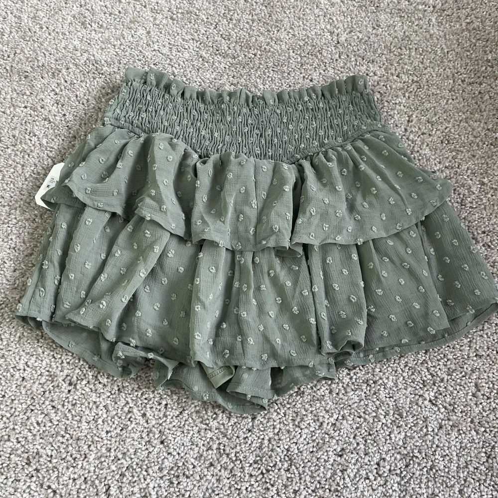 Altar'd State Skort Womens Small Green Polka Dot Ruffle Tiered Mini Chiffon